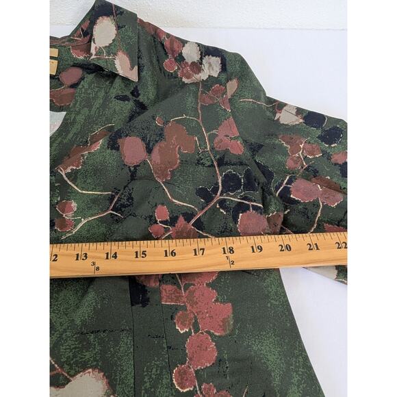 Investment Taylor Non Iron Button Down Shirt Size 18 Green Brown Floral Career - Picture 7 of 8